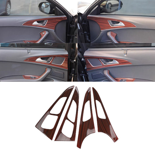 for Audi A6L 2012-18 Peach Wood Grain Inner Door Handle Panel Frame Cover Trims