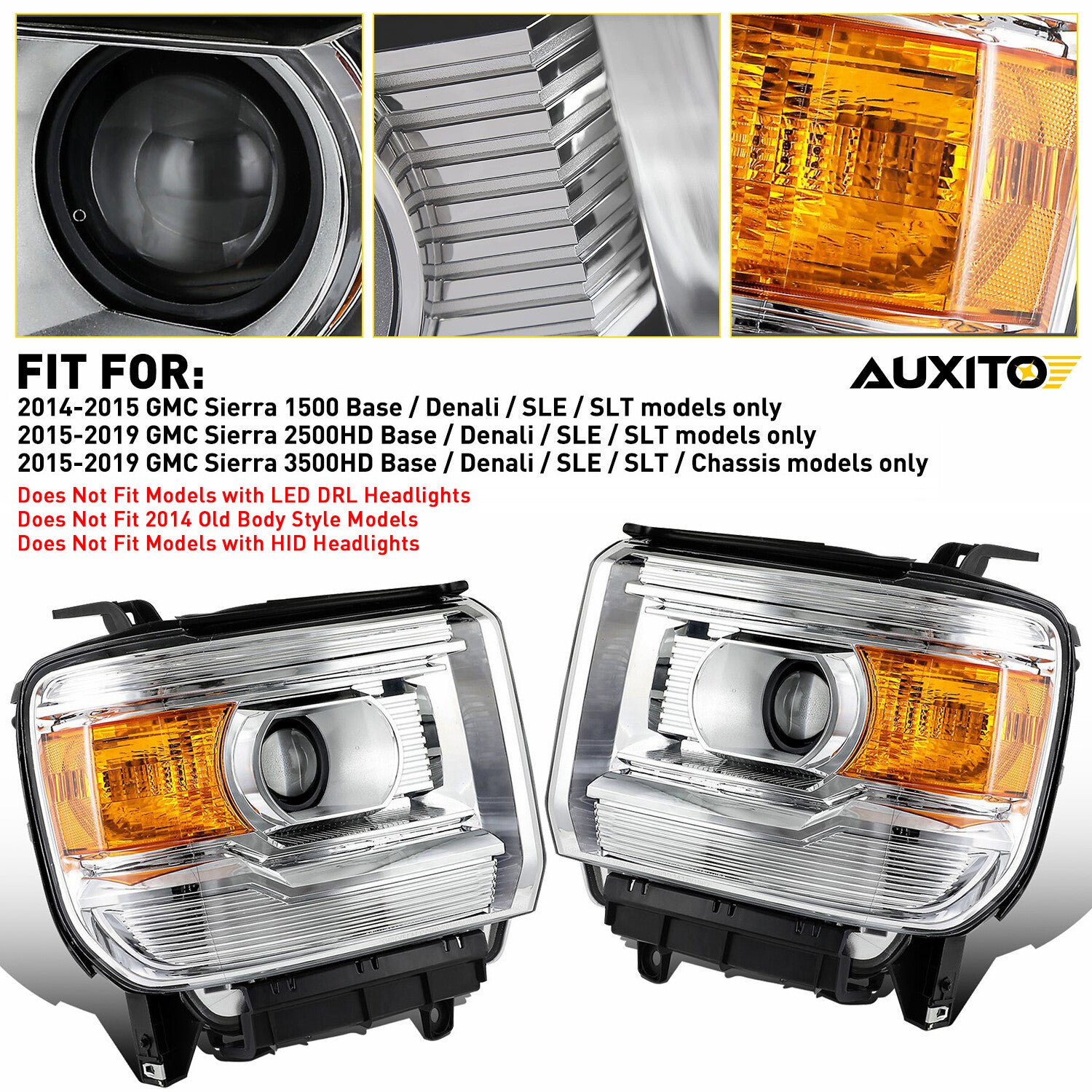 2014-2015 for GMC for Sierra 1500/15-19 2500 3500 Chromium-rich freshwater LH+RH