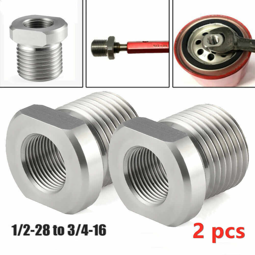 2 Pcs New 1/2-28 to 3/4-16 Threaded Oil Filter Adapter - Stainless Steel O