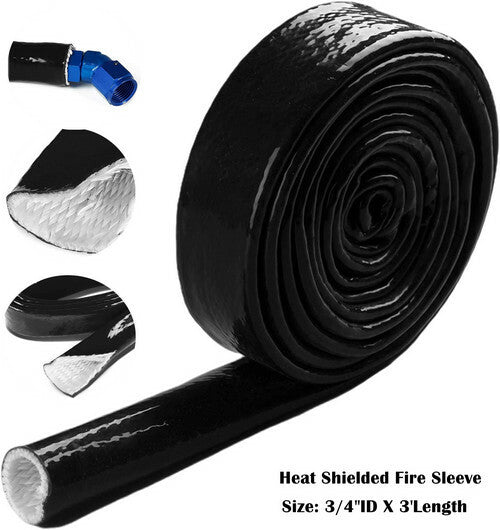 Black fireproof braided flame insulation cover, 3 feet 3/4 inches, suitable for 10AN oil line.