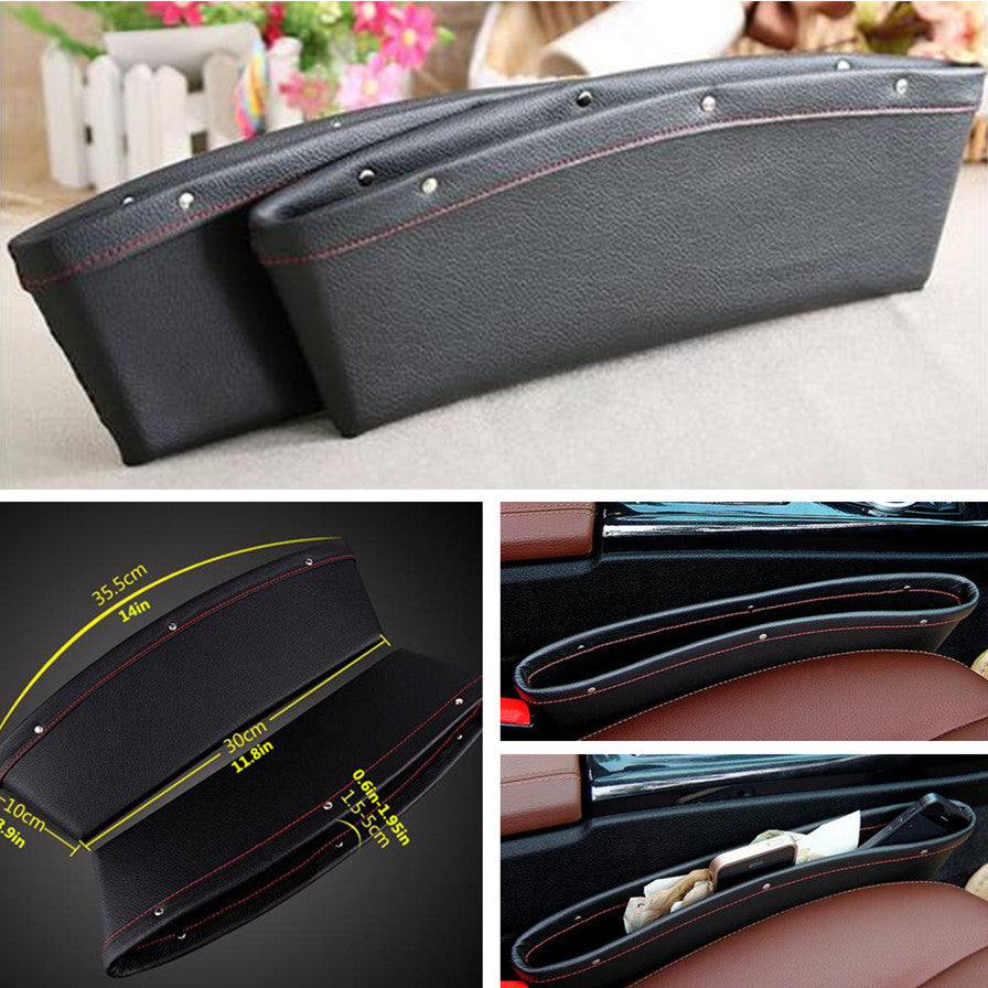Car 2x PU Leather Catch Catcher Box Caddy for Seat Gap Slit Pocket Storage Organizer