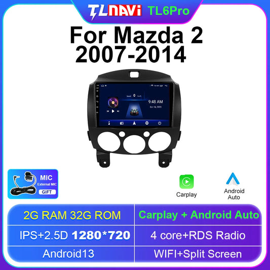 for MAZDA 2 Mazda2 2007-2014 CarPlay Car Radio GPS Android Stereo Player Screen