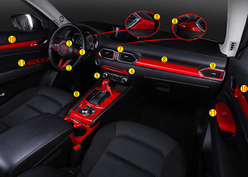 for Mazda CX-5 17-24 Bright Red Center Console Gear Shift Knob Head Cover Trim