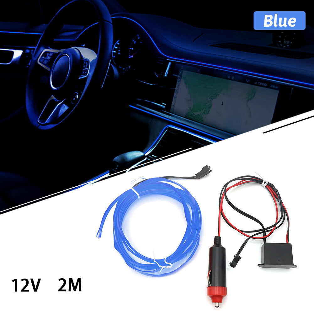 Car Interior LED Neon Light Decor Atmosphere EL Wire String Strip Lamp Blue