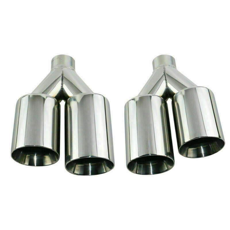 2pcs 2'' Inlet 3'' OD Universal Double Wall Welding Dual Exhaust Tips Stainless