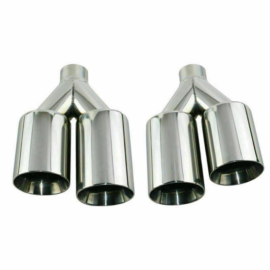 2pcs 2'' Inlet 3'' OD Universal Double Wall Welding Dual Exhaust Tips Stainless