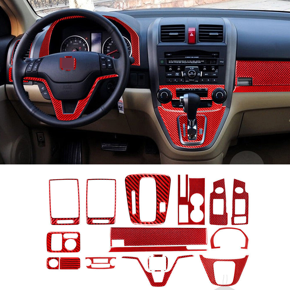 20PCS Red Carbon Fiber Daahboard Interior Set Kit Trim for Honda CR-V 2007-2011