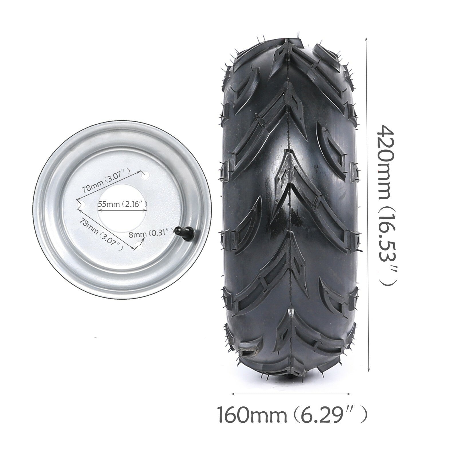 2-pack 16x8-7 tires, wheels, rims, 3 studs, 16x8x7 all-terrain vehicle, four-wheel go-kart, Taodao cooler 125