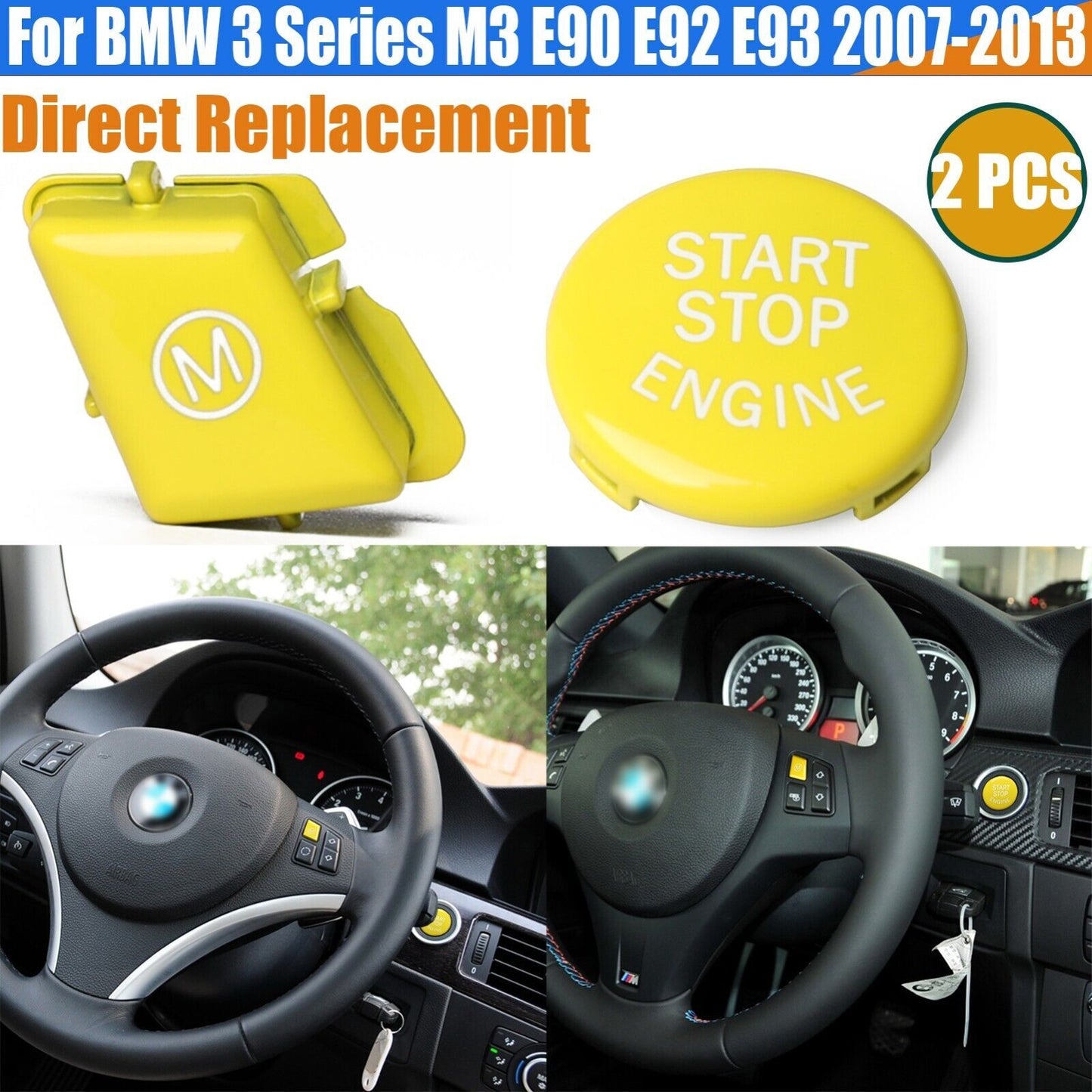 Yellow steering wheel M & start push button for BMW 3 series M3 E90 E92 E93 07-13
