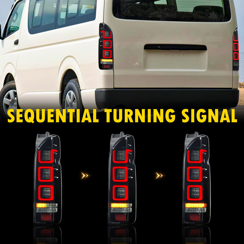 2Pcs Smoke Red V3 3D Full LED Tail Lights for 04-20 for Toyota Hiace Van taillights