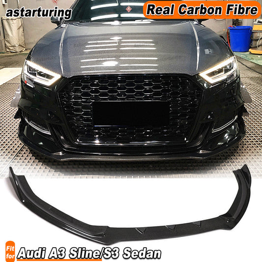 REAL CARBON Front Bumper Lip Chin Spoiler for Audi A3 Sline/S3 Sedan 2017-2020