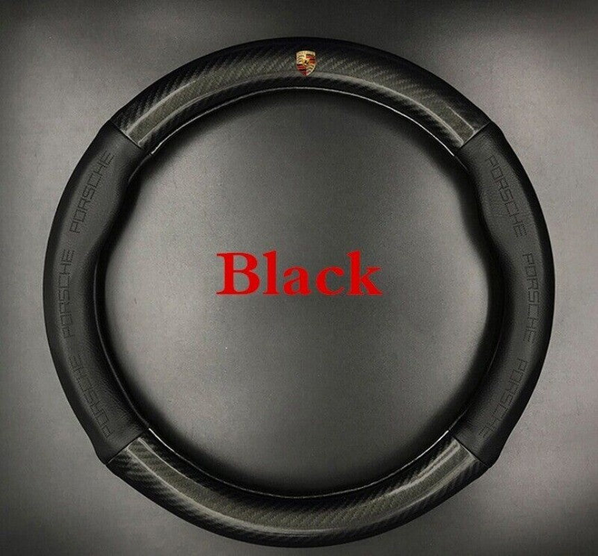 New protective cover for black 15-inch leather car steering wheel, suitable for Porsche .