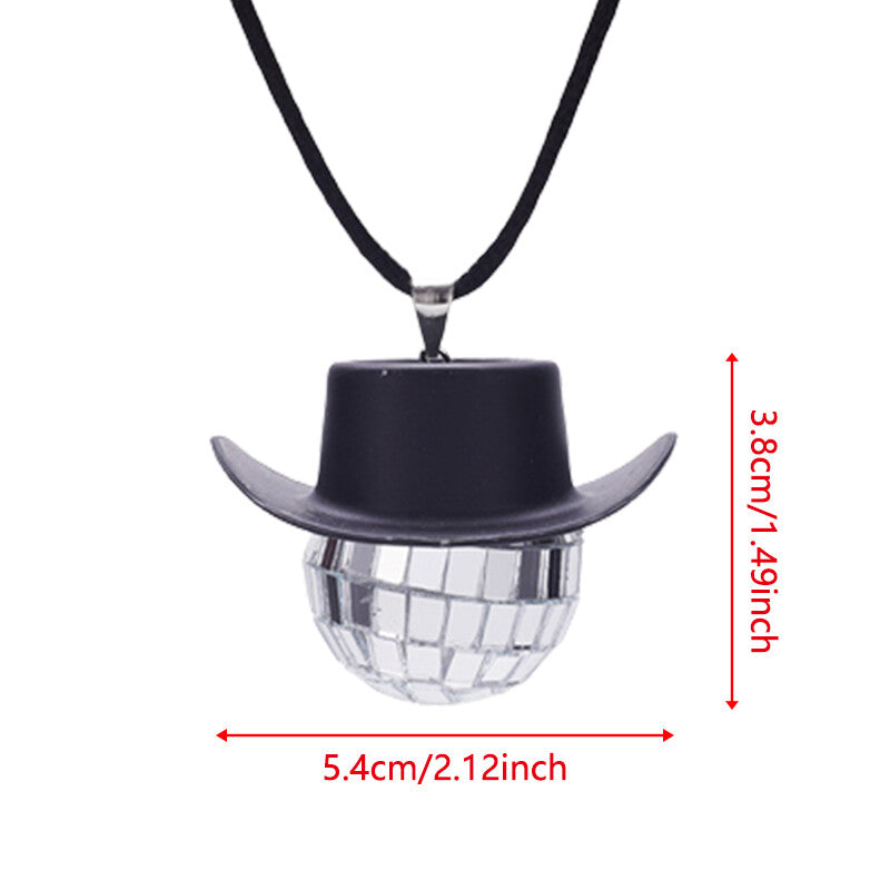 Cowboy Hat Disco Ball Car Ornamen Rearview Mirror Hanging Acessory Rope Black