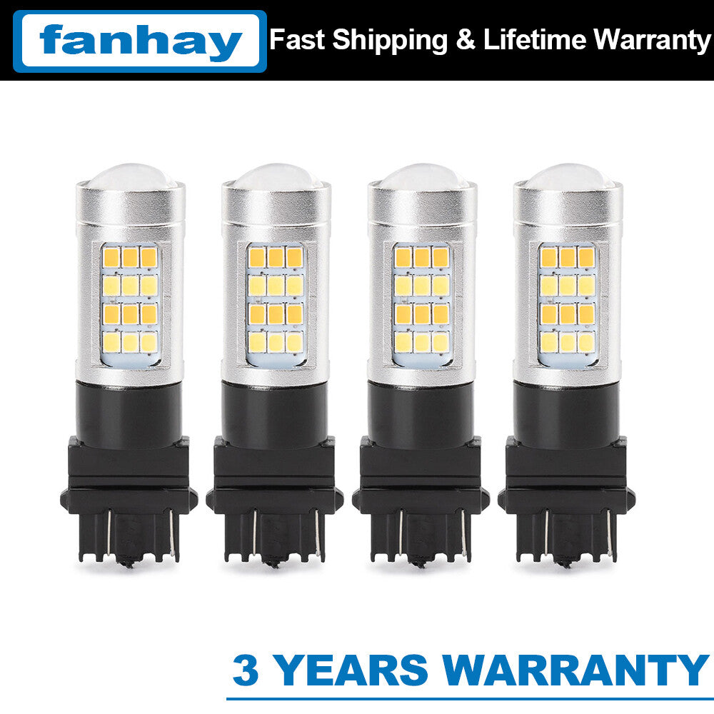 4x 3157 Turn Signal Parking Light Bulb Error Free White/Amber LED DRL Switchback