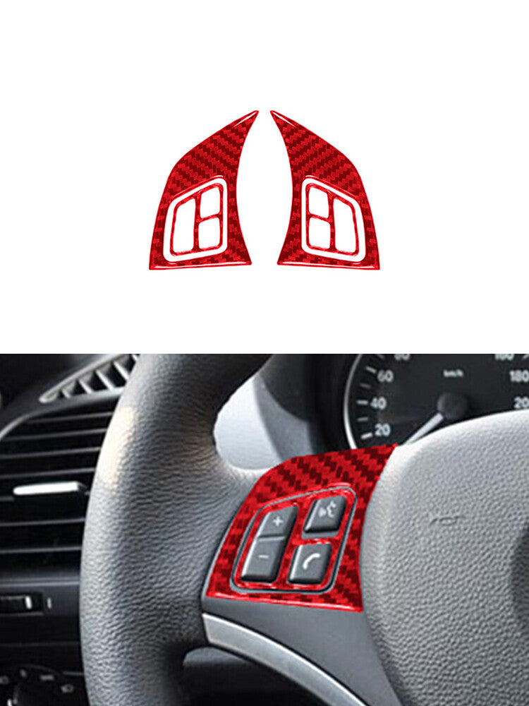 Red carbon fiber steering wheel button trim for BMW 1 Series convertible E82/E88 2008-13 type A