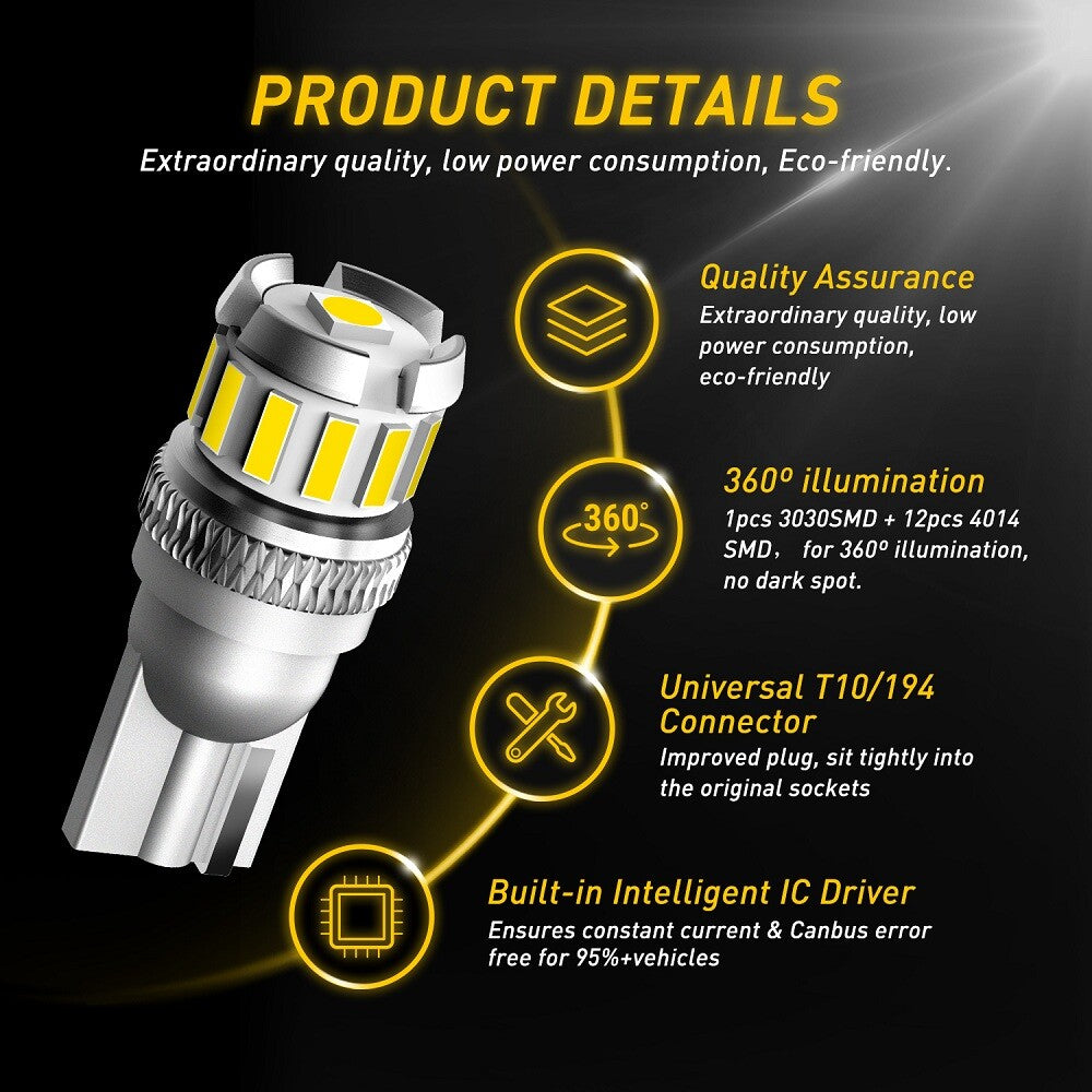 2/4/6X 194 LED Tube T10 168 W5W Canbus White Corn Cob 6K