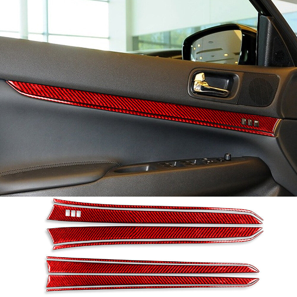 for Infiniti G37 Sedan 2007-13 Red Carbon Fiber Interior Door Panel Decor Trim¡Á8