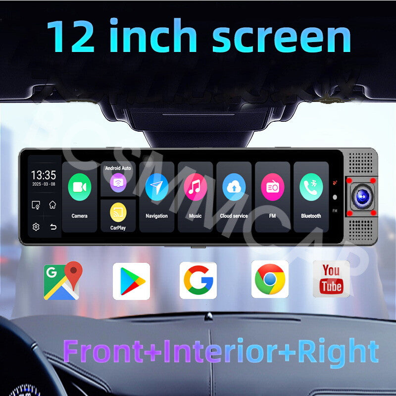 Car 3 Lens Driving Recorder Parking Monitor Rearview Mirror Dash Cam Bluetooth
