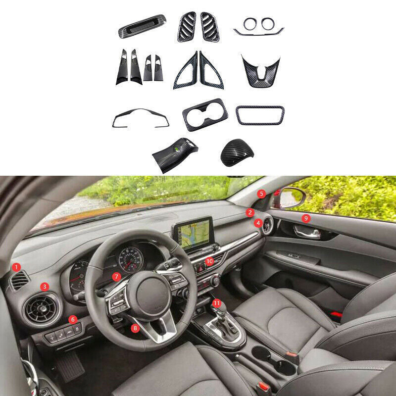 for Kia Forte 19-23 Carbon Fiber ABS Full Set Interior Decor Cover Kit Trim 18x