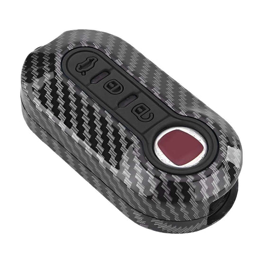Carbon Fiber Style 3 Button Remote Key Cover Case Fit for Fiat 500
