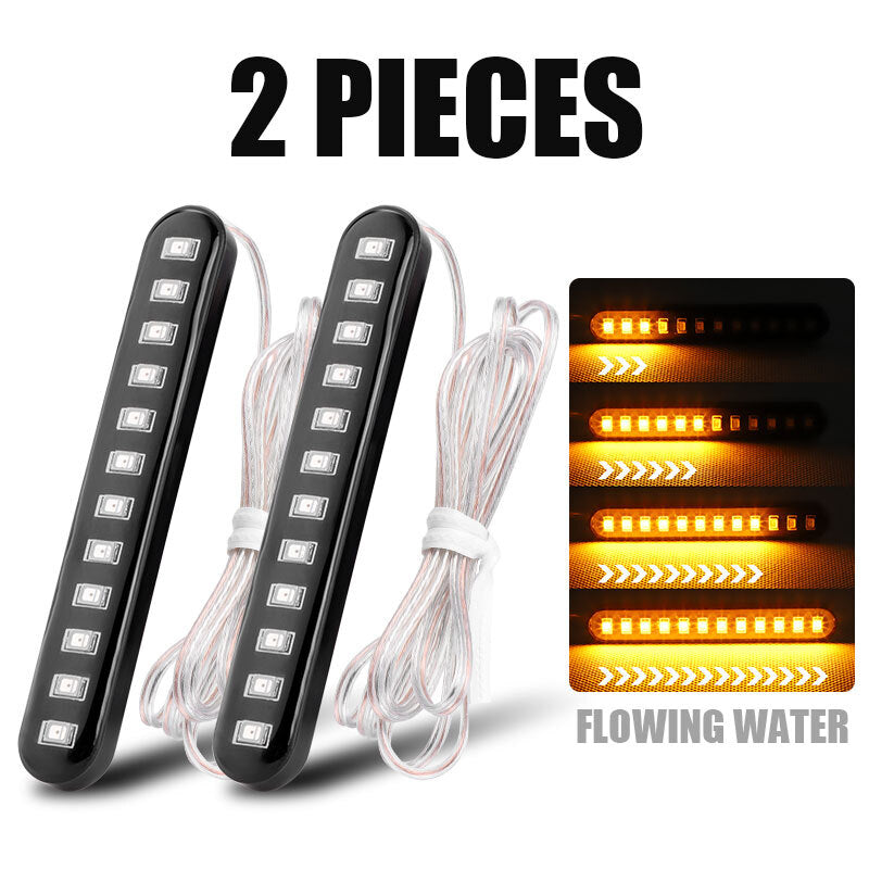 2X Sequential Flowing Motorcycle 12 LED Strip Turn Signal Blinker Light Bar Tail