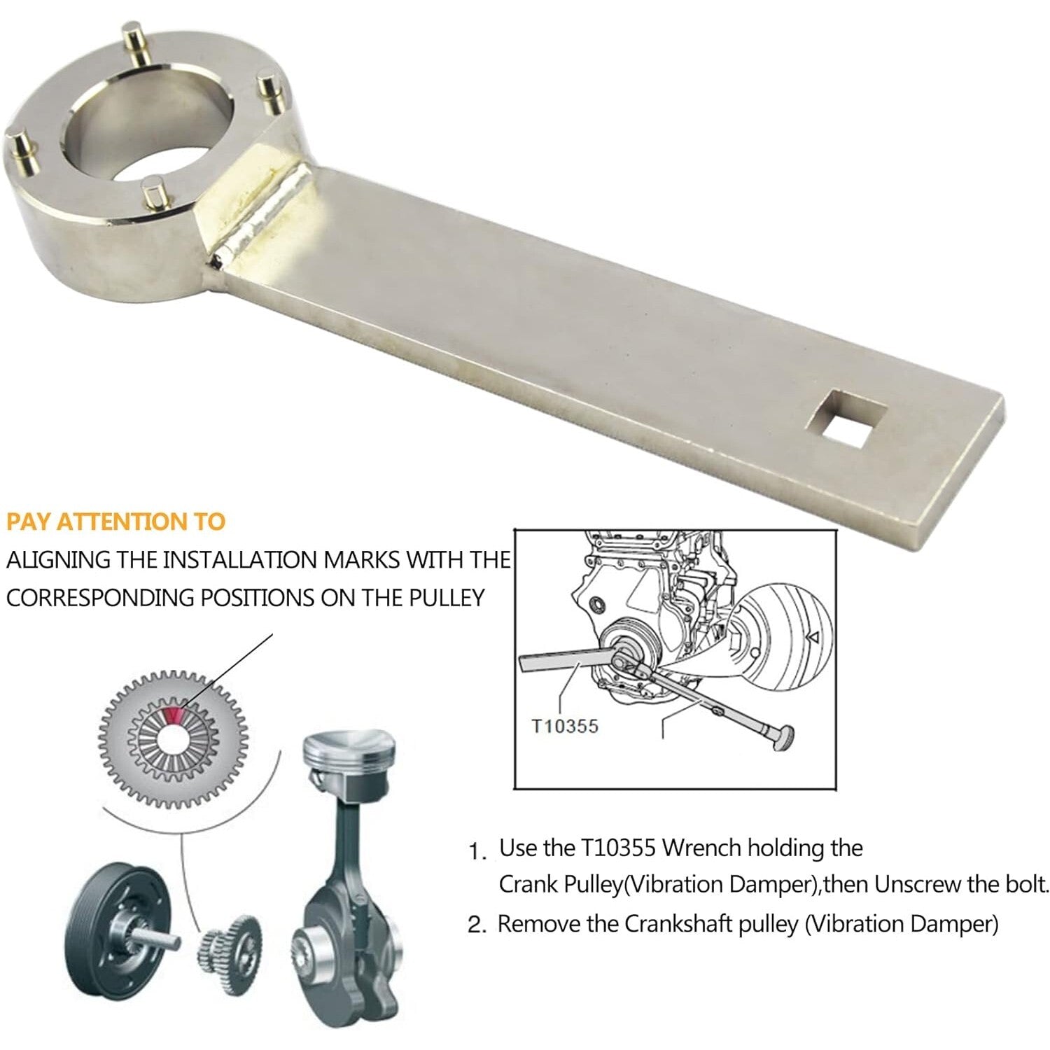 Crank pulley counter fixing wrench 4; Vibration damper T10355; for Volkswagen for Audi 1.8  2.0