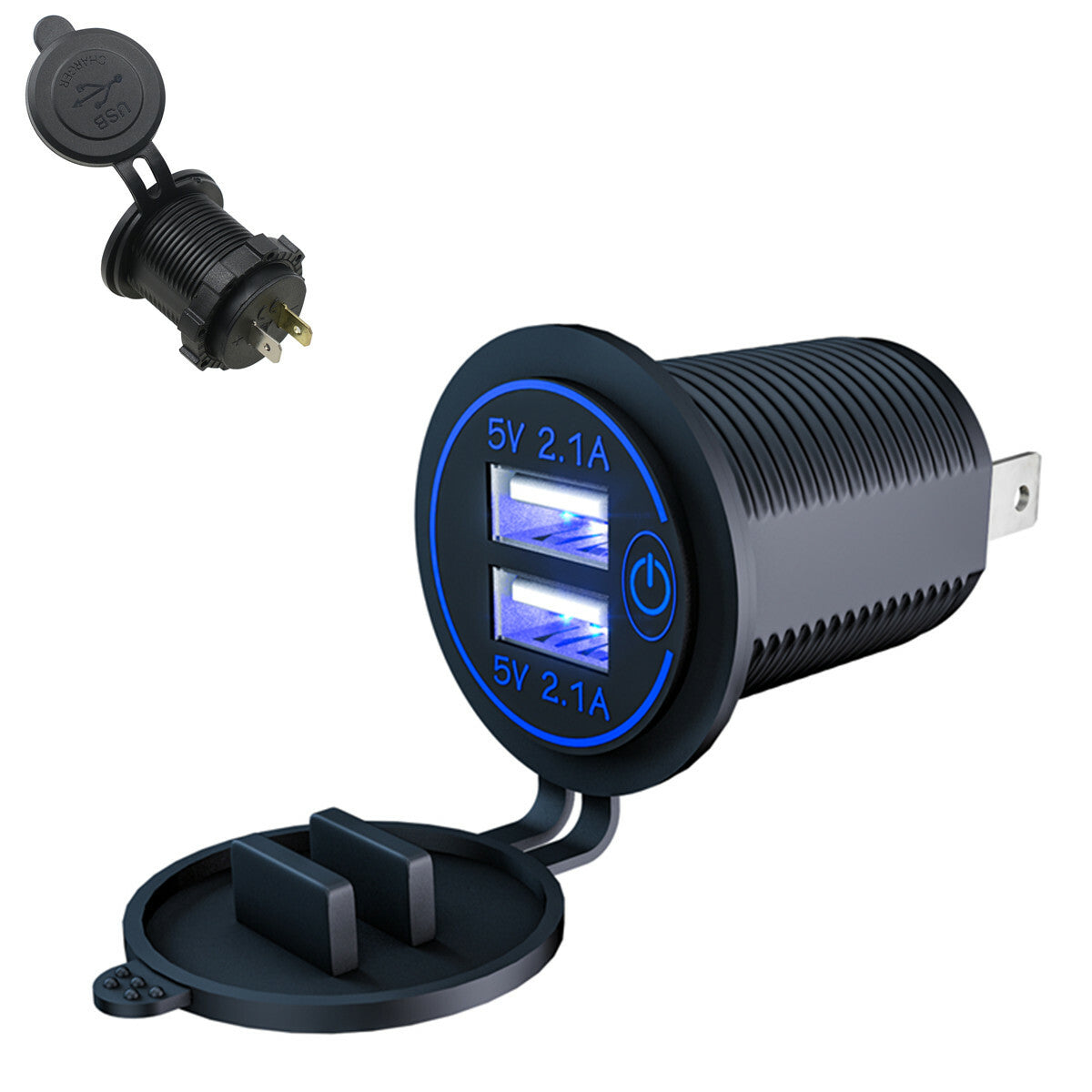 Car Cigarette Lighter Socket Dual USB Fast Charger Adapter w/ Wire and Terminal
