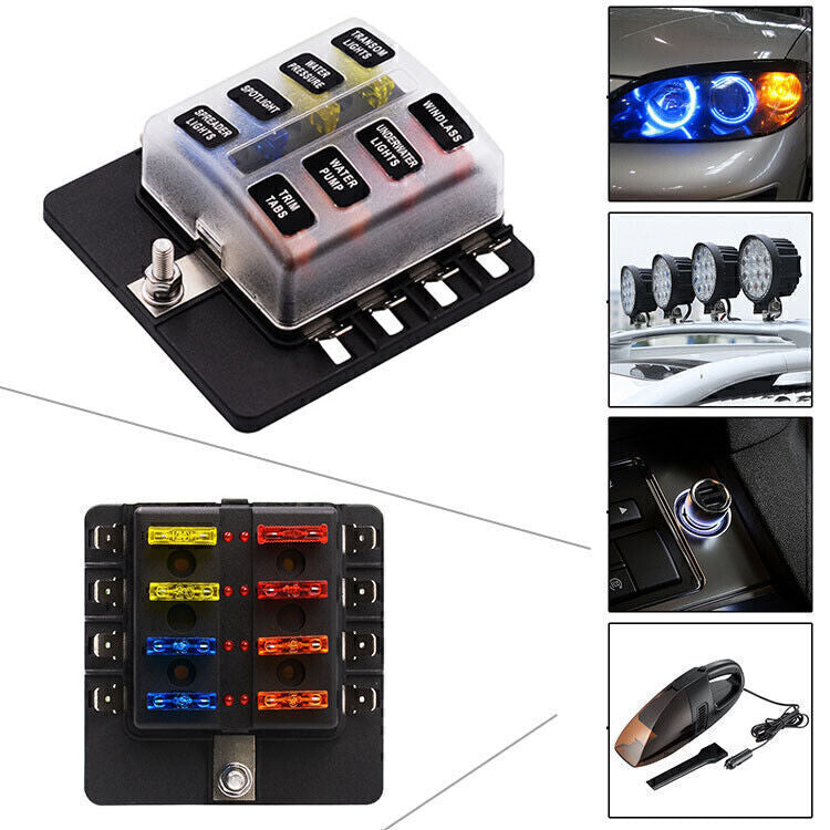 8 Way Circuit LED Fuse Box Holder ATO Waterproof Terminal Block Universal UK