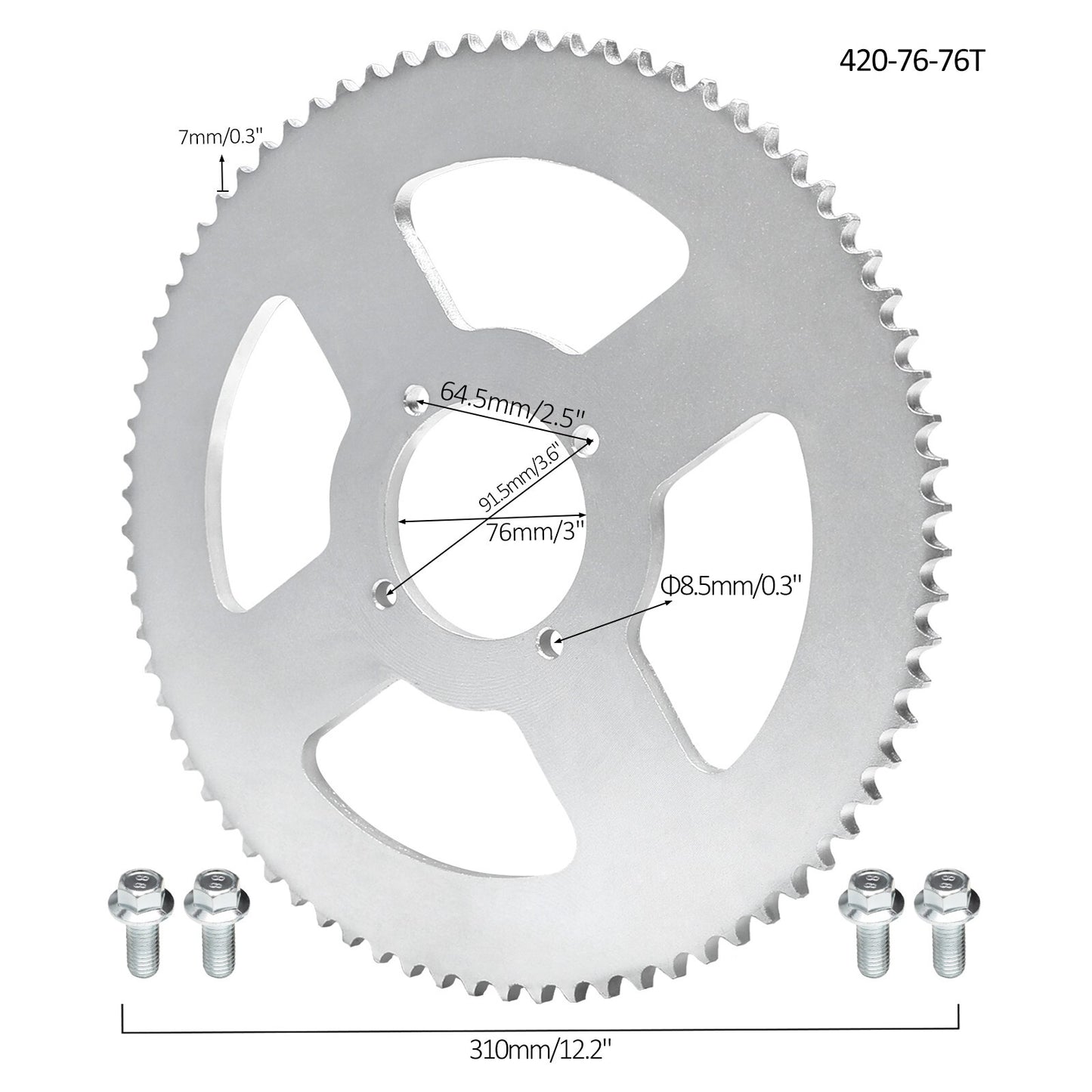 420 76T Rear Chain Sprocket 310mm OD Fo DIY Dirt Pit Bicycle Apollo 125CC 140CC 150