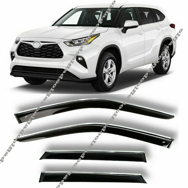 for Toyota Highlander 2020-2024 ABS Window Visors Sun Rain Guard Smokey W/Chrome
