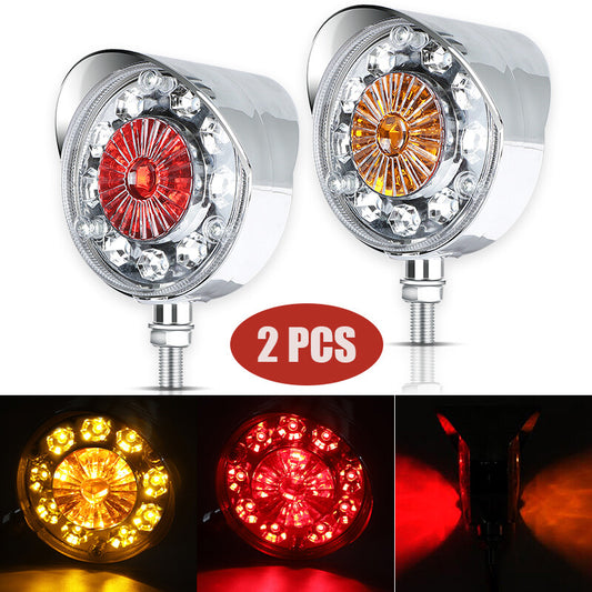 2 Round LED Double Face Side Marker Brake Turn Signals Semi Truck Fender Lights