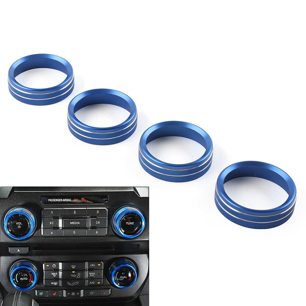 Air Conditioner Switch CD Button Ring Knob Trim Fit for Ford F150 XLT 2015-2020 Blue
