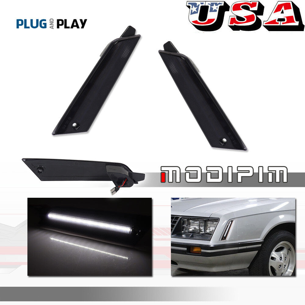 Suitable for Ford for Mustang 1979-1986, smoked lens white LED front corner side marker light.