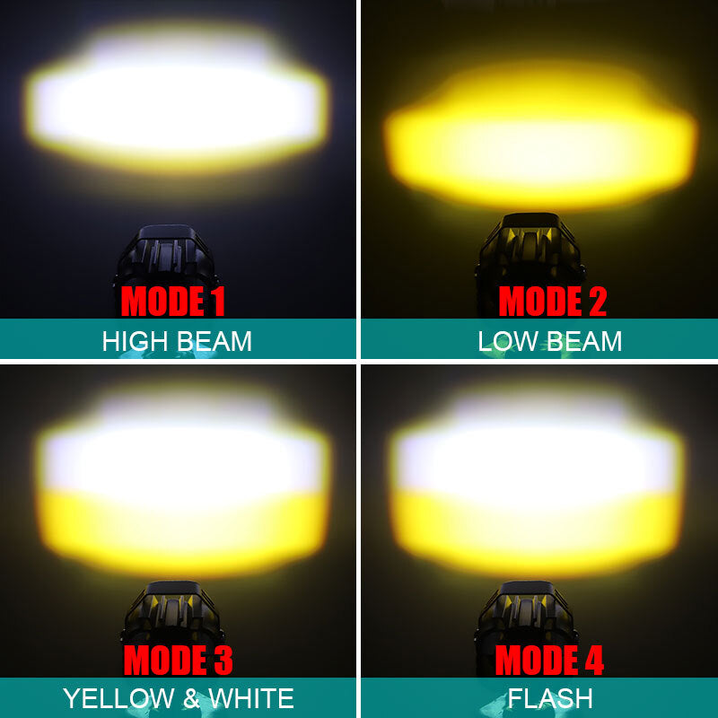 Pair LED Motorcycle Spot Light Headlight Hi/Lo Fog Lamp Yellow White  Switch US