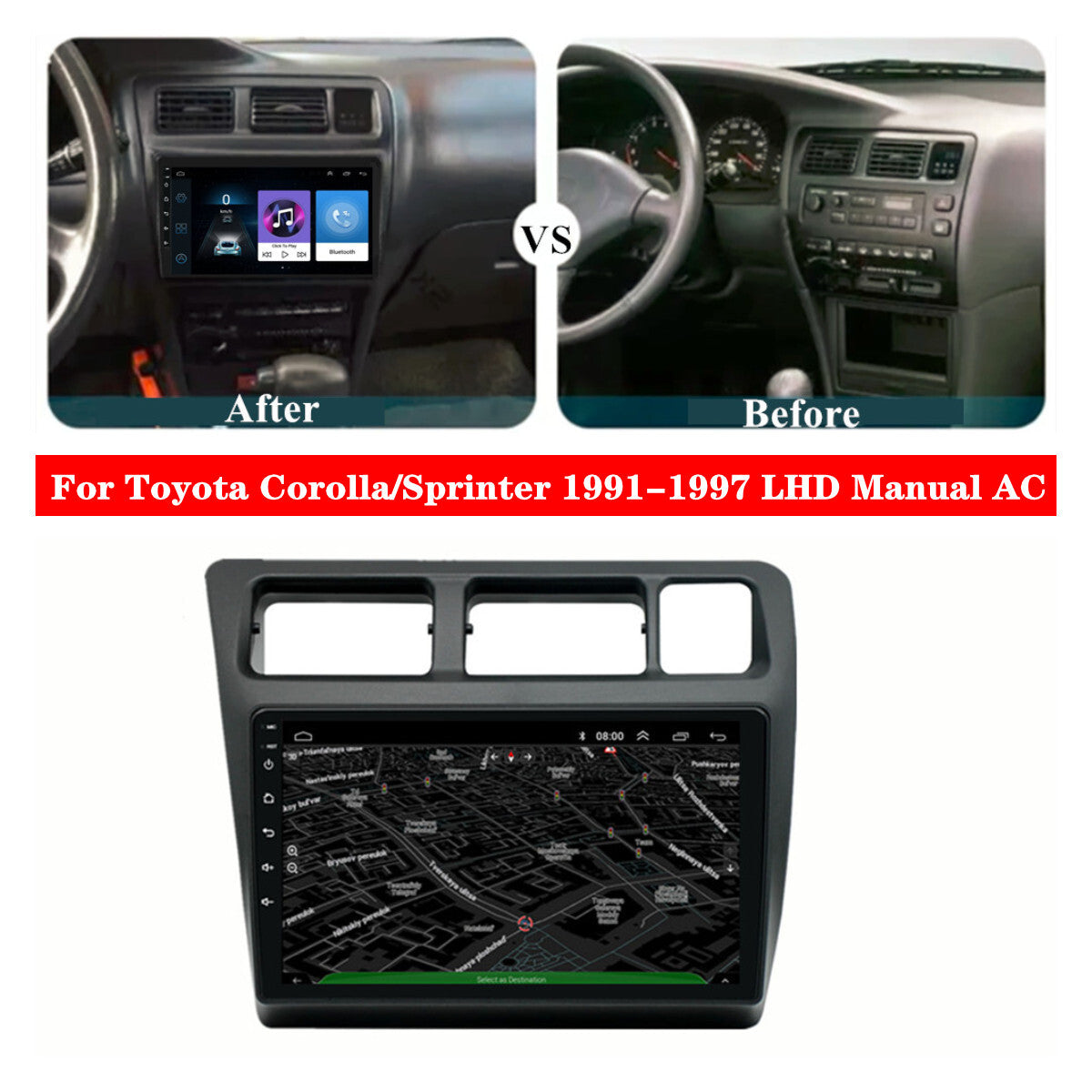 9 Android 12 Radio Stereo GPS Nav Head Unit for Toyota for Corolla /Sprinter 1991-97