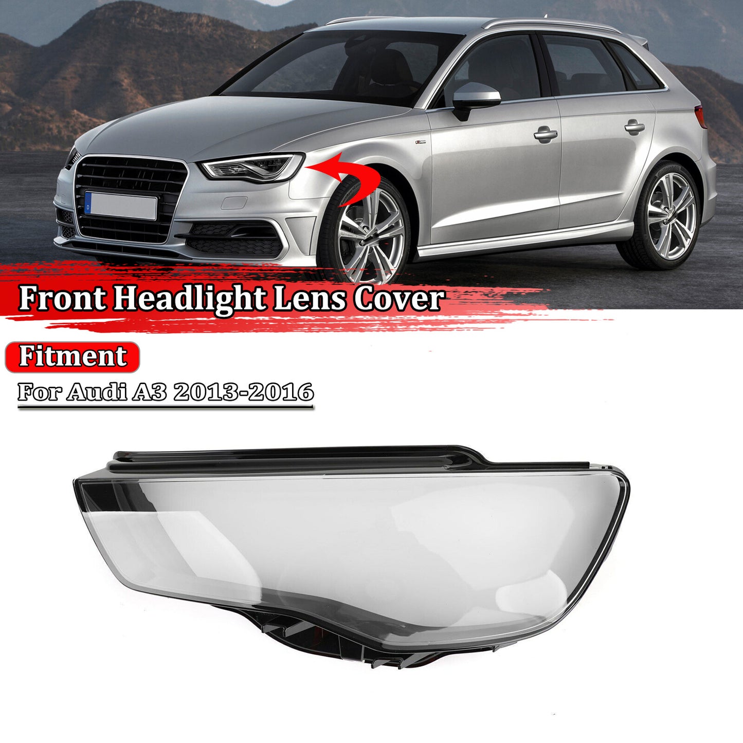 Protective cover for the front left headlight lens of for Audi A3 2013-2016 - transparent lens cover