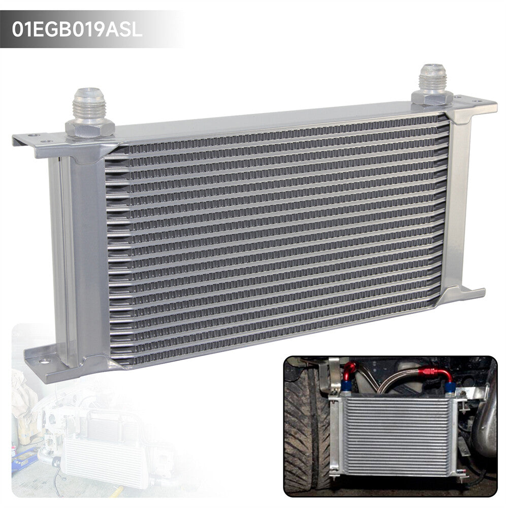 19 Row 8AN Universal Engine Transmission Oil Cooler 3/4UNF16 AN-8 Silver