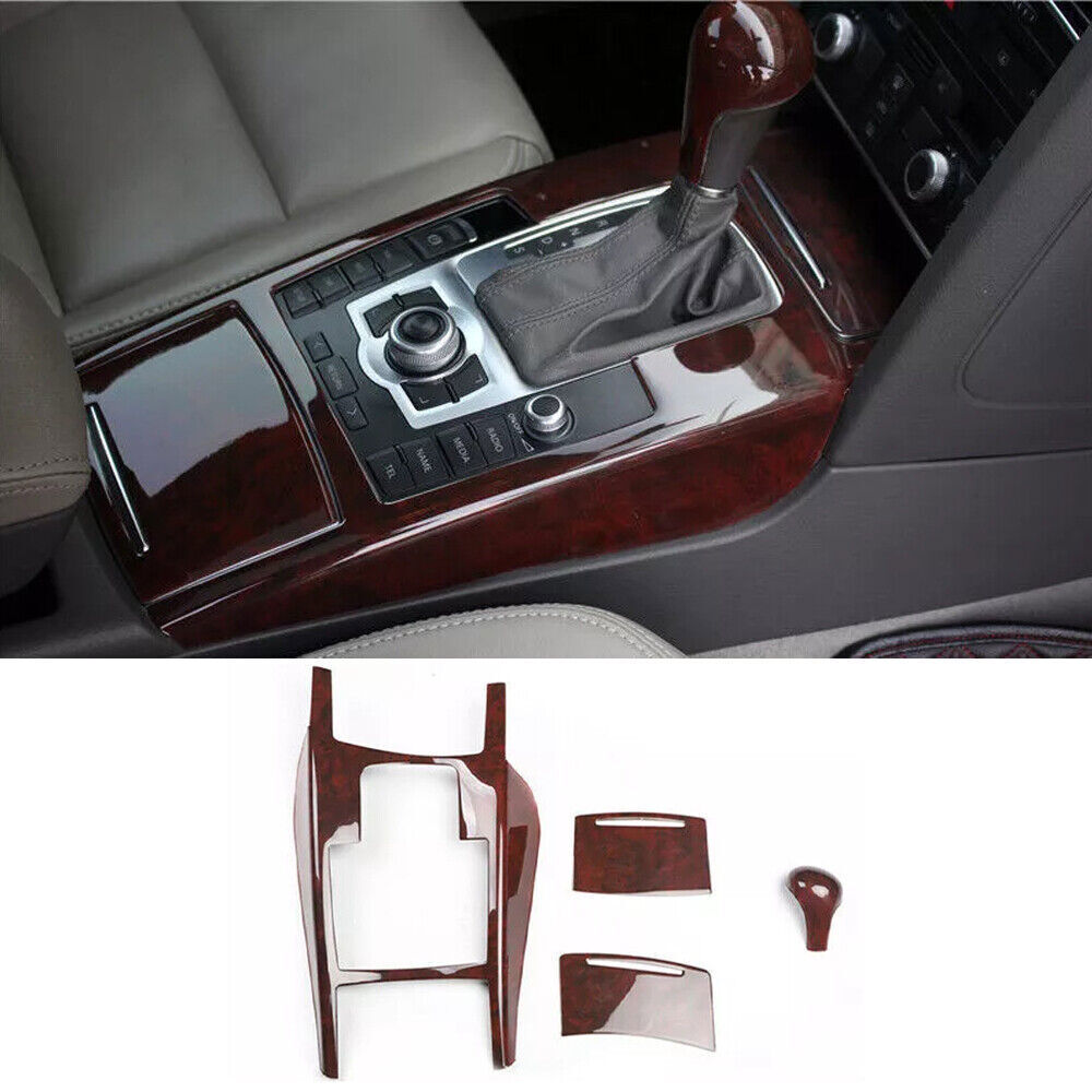 for Audi A6L 2008-2011 Brown Wood Grain Middle Console Gear Shift Cover Trim 4P