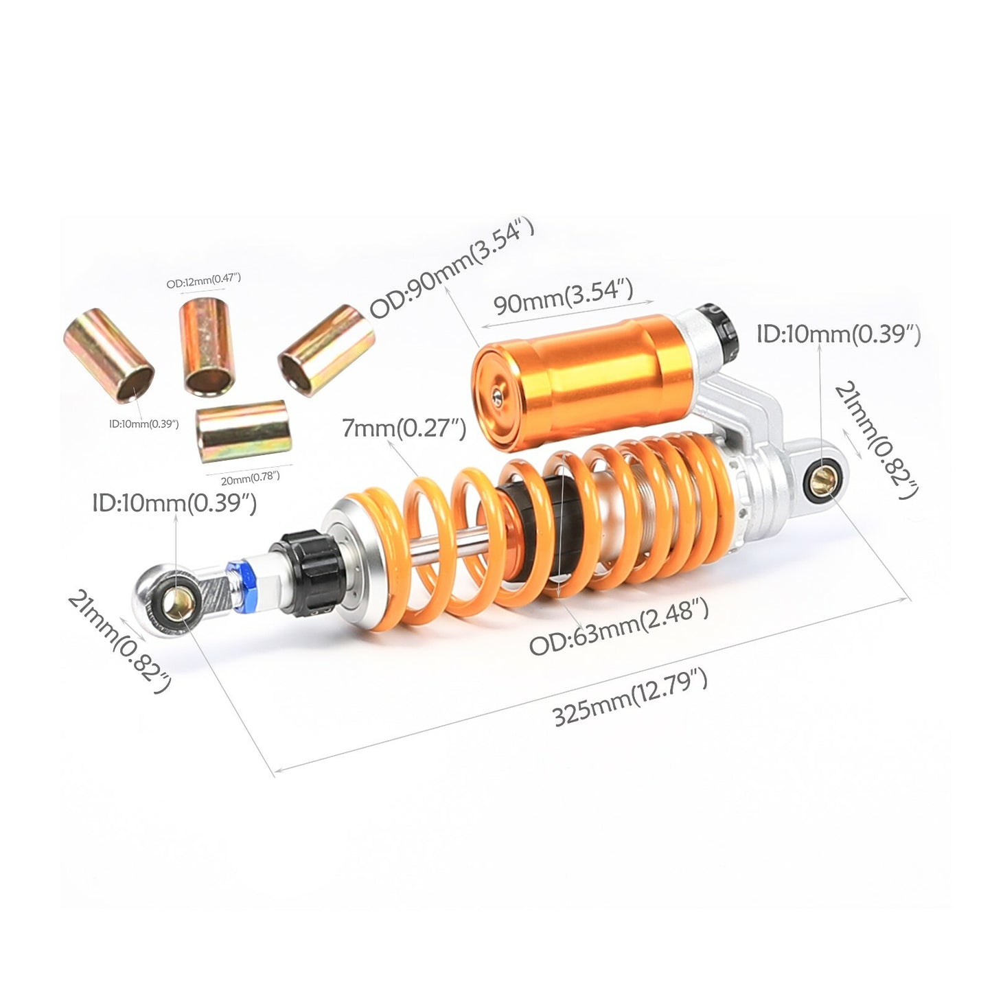 12 3/4-inch 325mm eye-to-eye rear air suspension for motorcycles, off-road bikes, all-terrain vehicles, and four-wheelers.