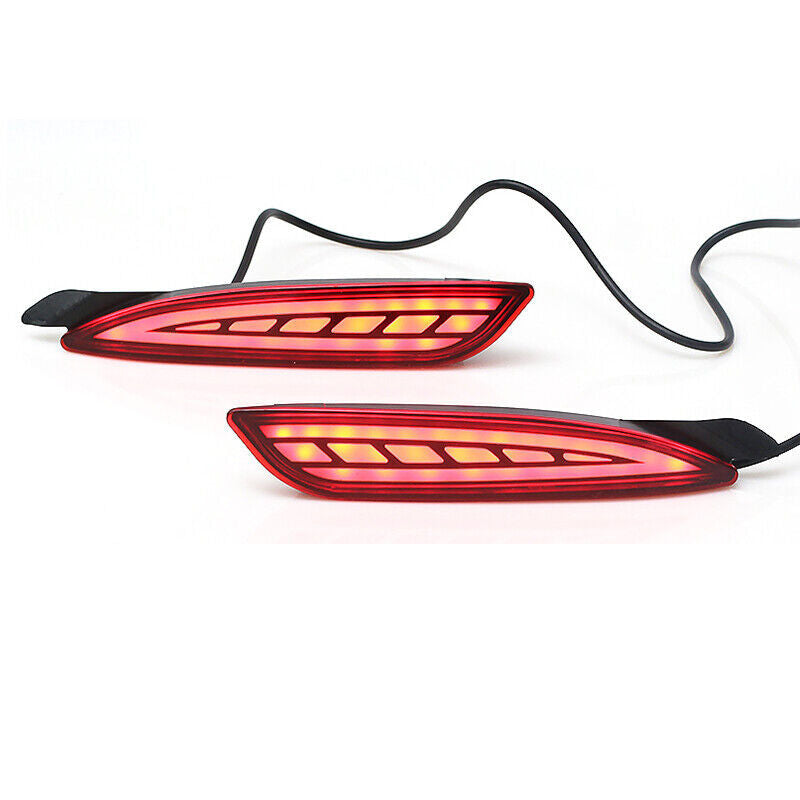 Dynamic turn signal reflectors for dual rear bumpers on 2019 and 2020 for Mazda 3 hatchbacks.