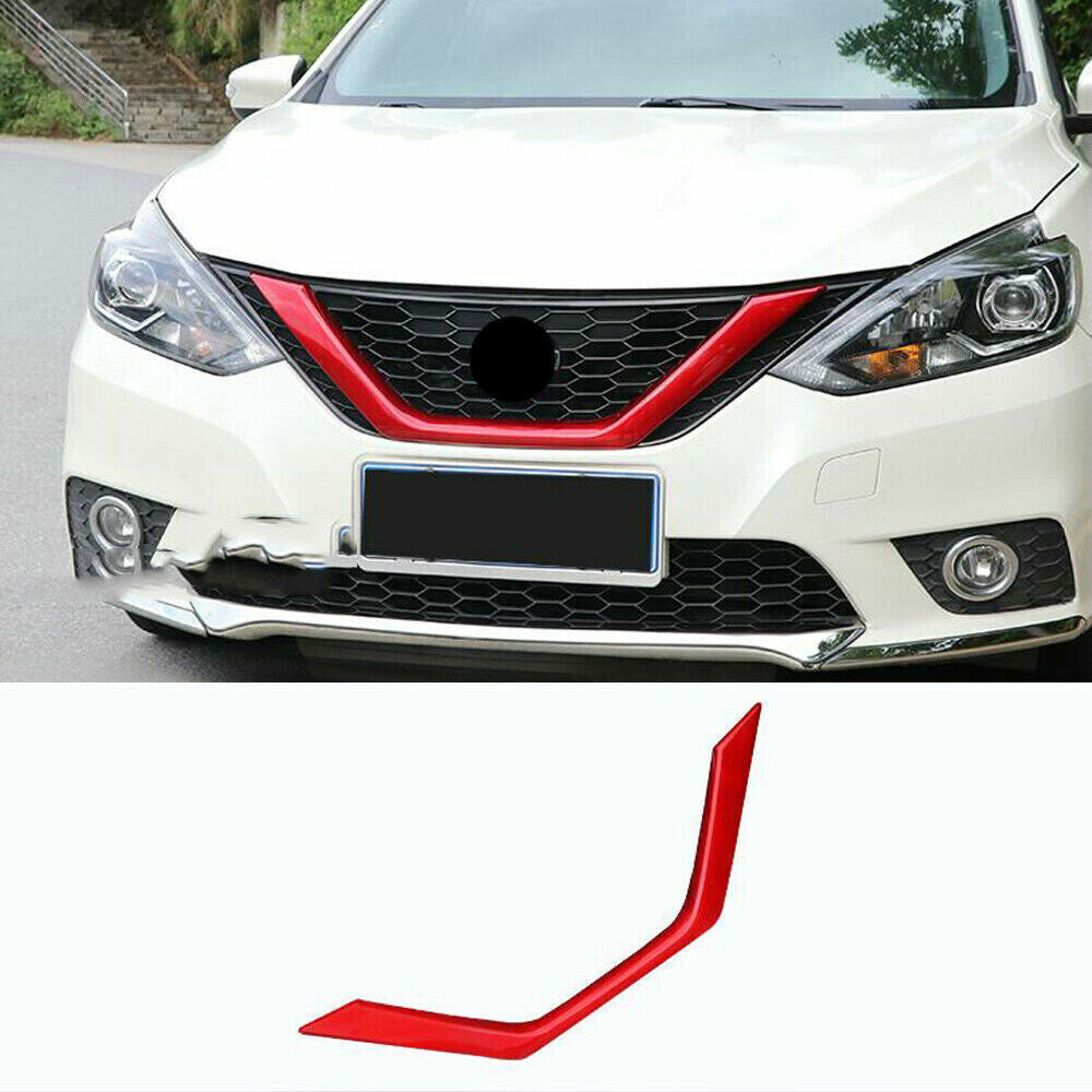 2016-2019 for Nissan Sentra Glossy Red Front Grill Molding Trim Strip Cover 1Pcs