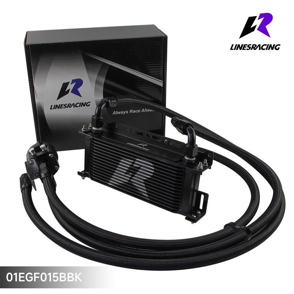 LR 15 Row AN10 Oil cooler w/Bracket + Filter Relocation Adapter Hose Kit Black