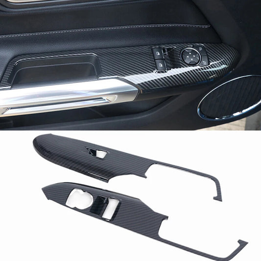 ABS Window Lift Switch Panel Cover Trims Carbon Fiber for Ford for Mustang 2015-2019