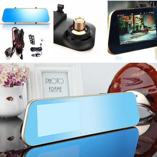 Mirror Dual Lens Monitor Full 4.3 LCD Car DVR Rear View Camera Driving Recorder