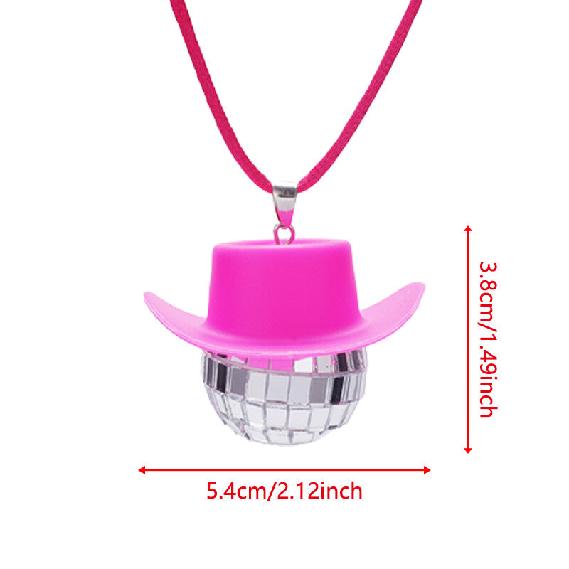 Cowboy Hat Disco Ball Car Ornamen Rearview Mirror Hanging Acessory Rope Pink