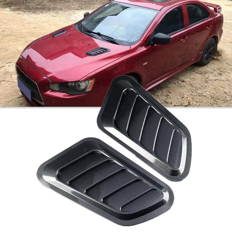 Car Carbon Fiber Hood Air Outlet Decorative False Vent Hood Bonnet Vent Cover 2x
