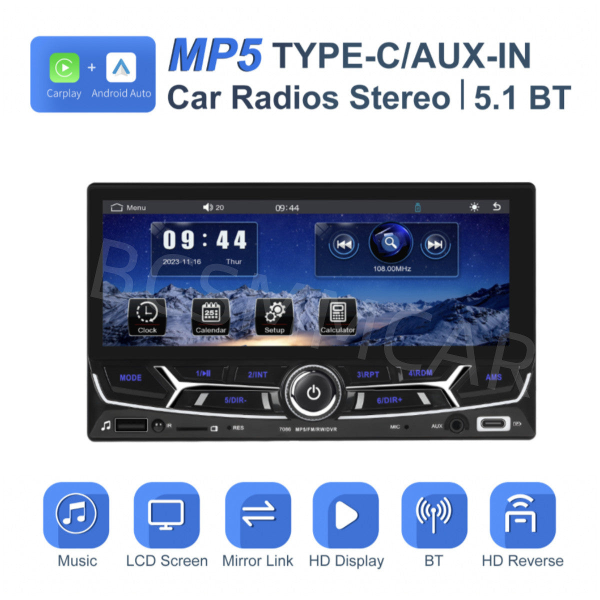 6.86in Double Din Car Stereo Radio For Carplay Multimedia MP5 Player W/Camera