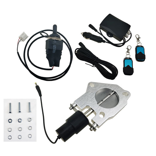 2.25-inch electric exhaust butterfly valve with manual and remote control motor switch.