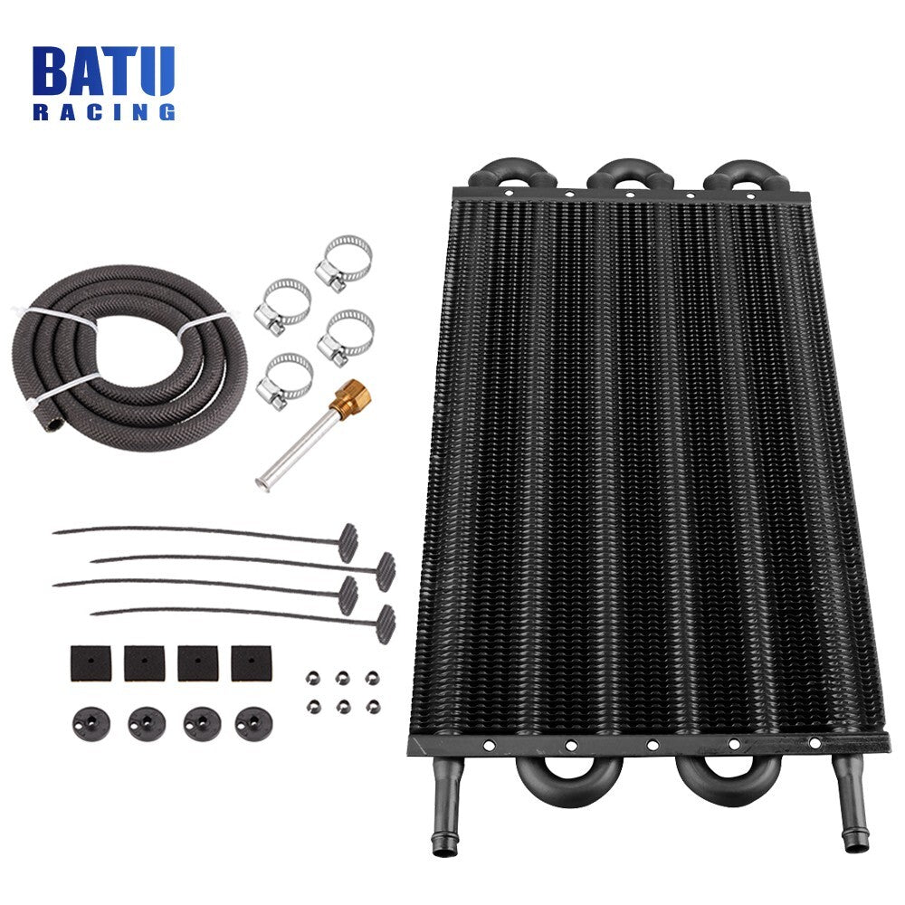 New Black 6 Rows Remote Transmission Oil Cool MT/AT Radiator Converter Kit