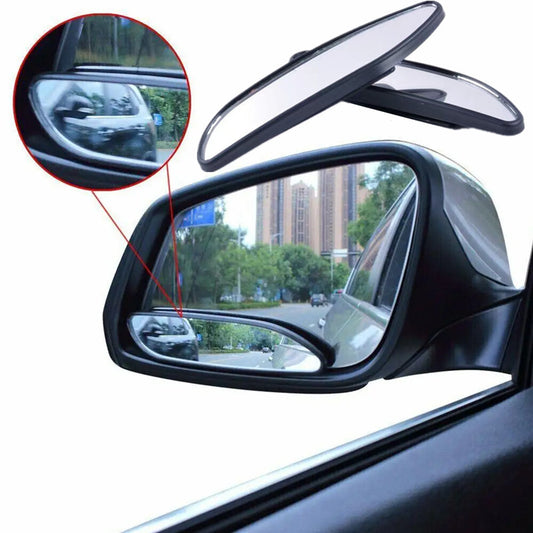 2Pc Black Plastic Shell Glass Blind Spot Rectangular Wide Angle Rear View Mirror